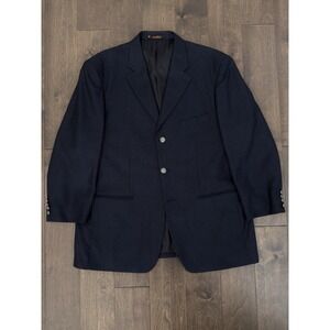 Emilio Mens Sports Coat Suit Jacket Navy Blue Herringbone Size 48R Metal Buttons